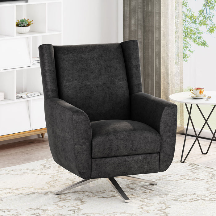 Contemporary Swivel Chair With Wingback Design - Black