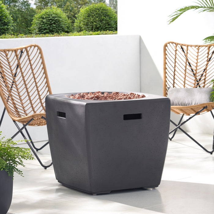 Outdoor Lightweight Concrete Square Fire Pit 40, 000 Btu With Built In Tank Storage - Dark Gray