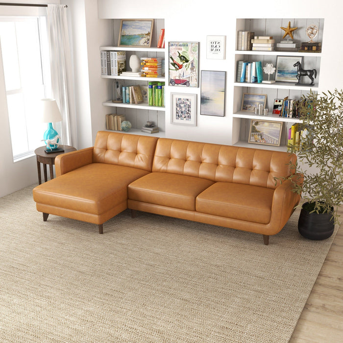 Allison - Mid-Century Modern Leather Sectional Sofa Chaise