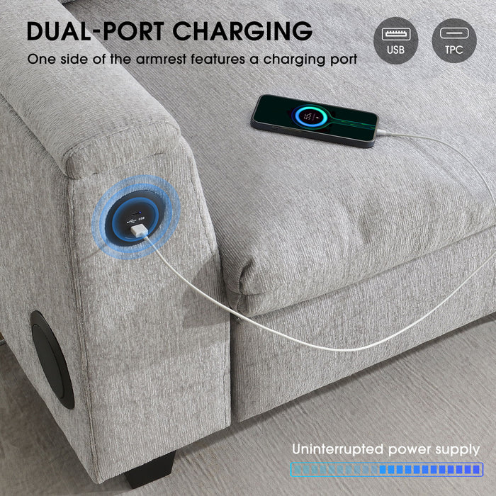 Sectional With Bluetooth Speaker Comfy Cloud Couch Set With Drop Down Table Cup Holders, USB Charger Storage Armrest Wide Seat Sofa