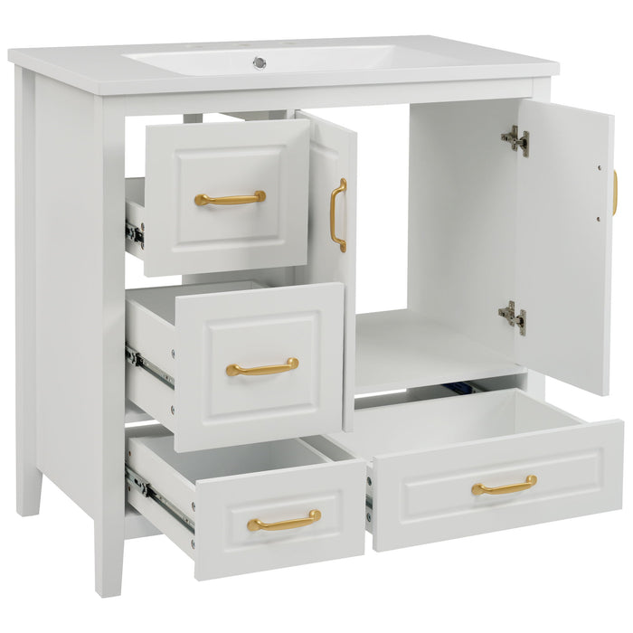 Bathroom Vanity With Sink, Soft Closing Doors & Drawers, Metal Handles