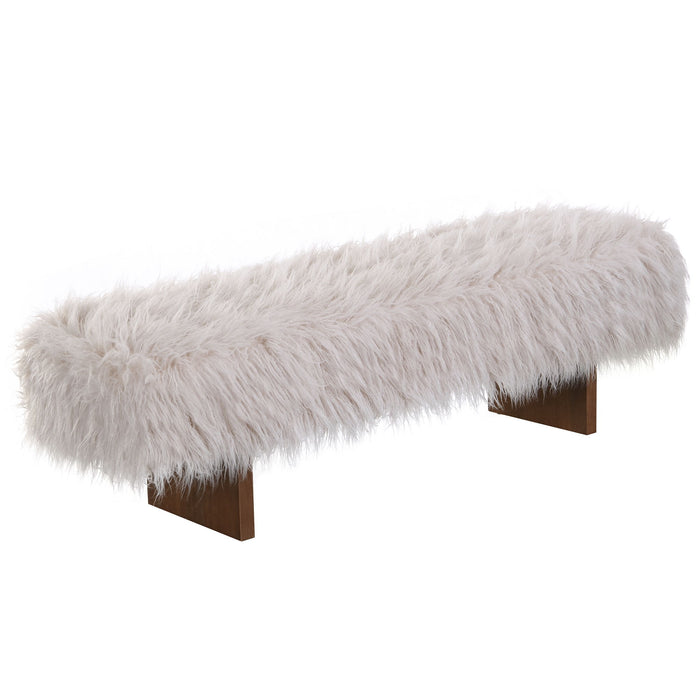Long Haired Faux Wool Bench - Brown / Beige