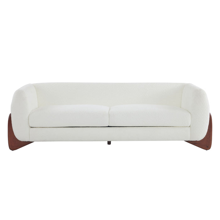 Contemporary Boucle Sherpa Sofa With Birch Wood Legs