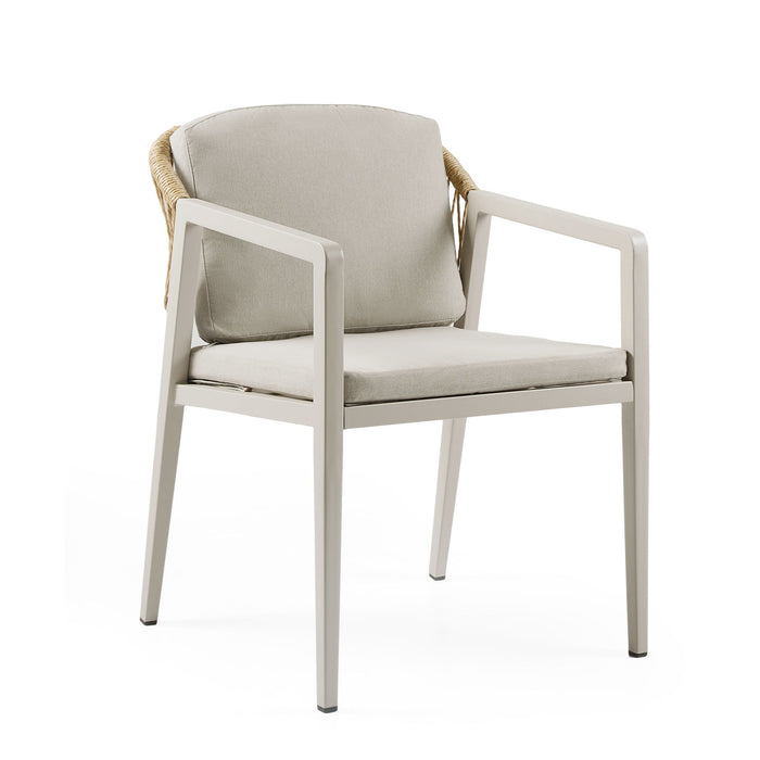 Outdoor Dining Set Acacia Wood Table With 6 Rattan Iron Chairs - Black / Natural / Gray