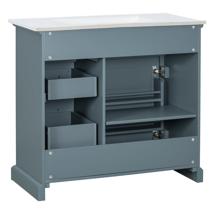 36" Bathroom Vanity With Sink, 2 Tip-Out Drawers, Soft Close Hinges