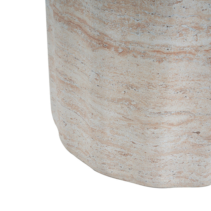 Elegant Indoor / Outdoor Lightweight Concrete Side Table With Travertine - Beige