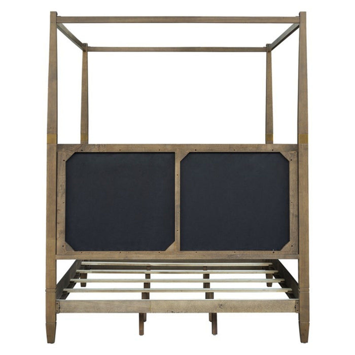 Queen Canopy Bed Frame With Upholstered Headboard - Brown