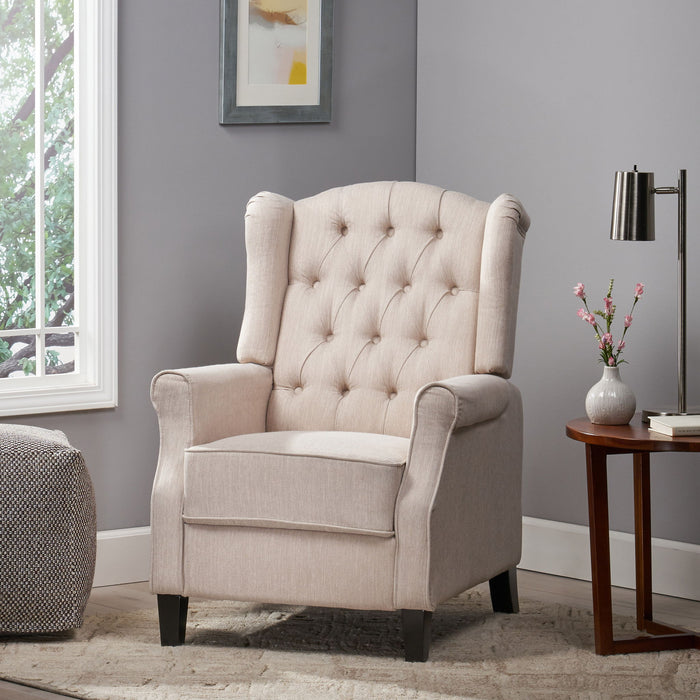 Contemporary Tufted Fabric Push Back Recliner - Beige