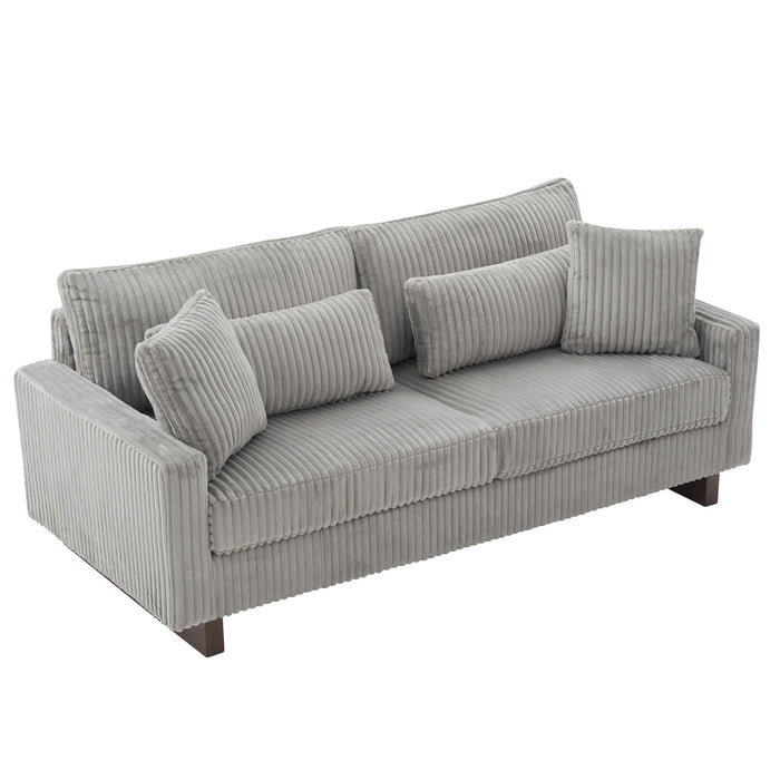 Modern Corduroy Loveseat Sofa With 4 Pillows