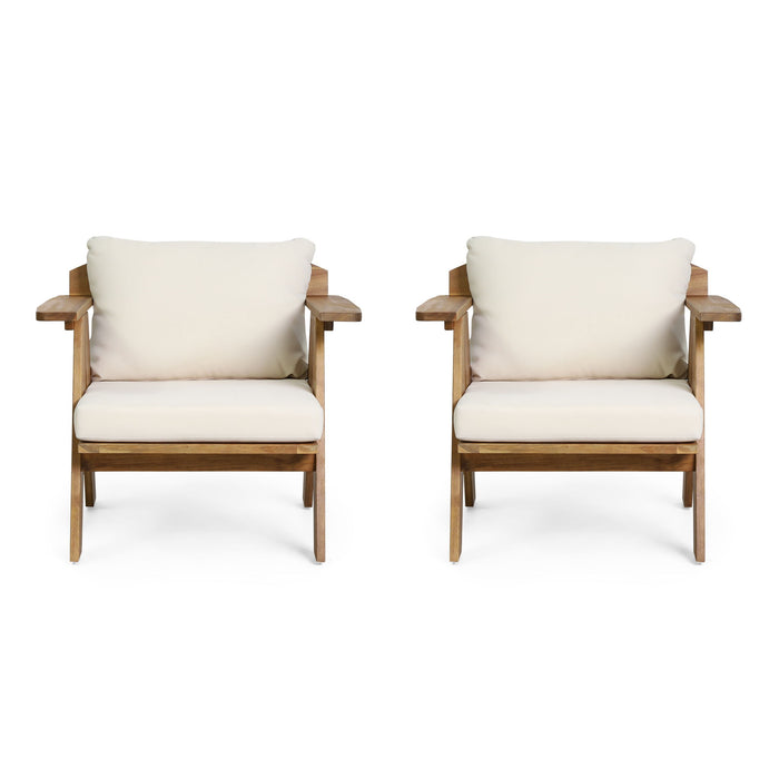 Outdoor Acacia Wood Club Chairs With Cushions (Set of 2) - Teak / Beige