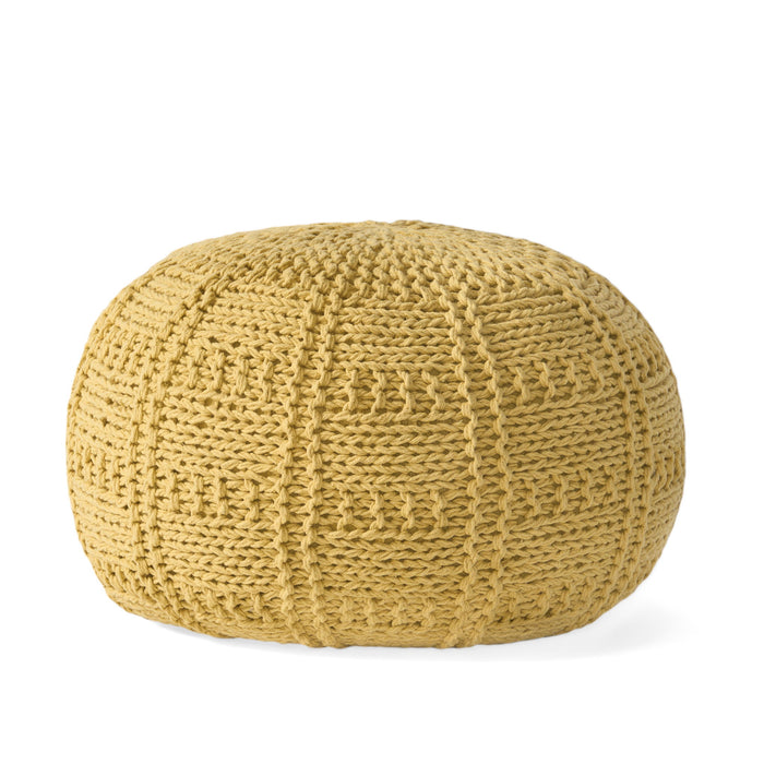 Yuny - Knitted Cotton Round Pouf With Modern Design - Yellow