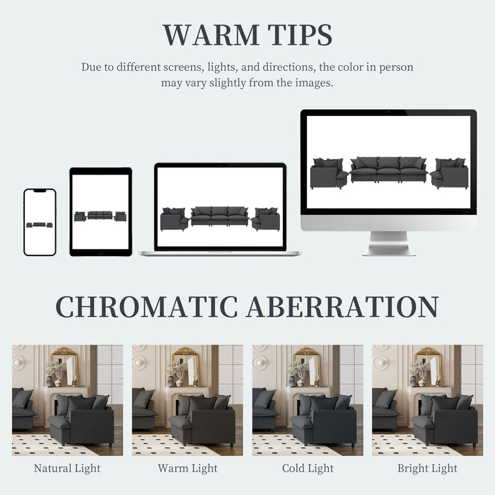 Living Room Set Modular Sectional Couch, Upholstered Sofa & Armchair & Movable Ottoman