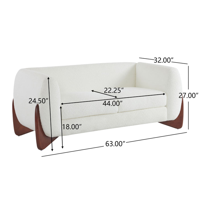 Contemporary Boucle Sherpa Sofa With Birch Wood Legs