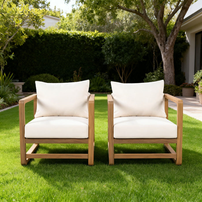 Outdoor Lounge Chair With Oversized Cushion (Set of 2) - Acacia Wood