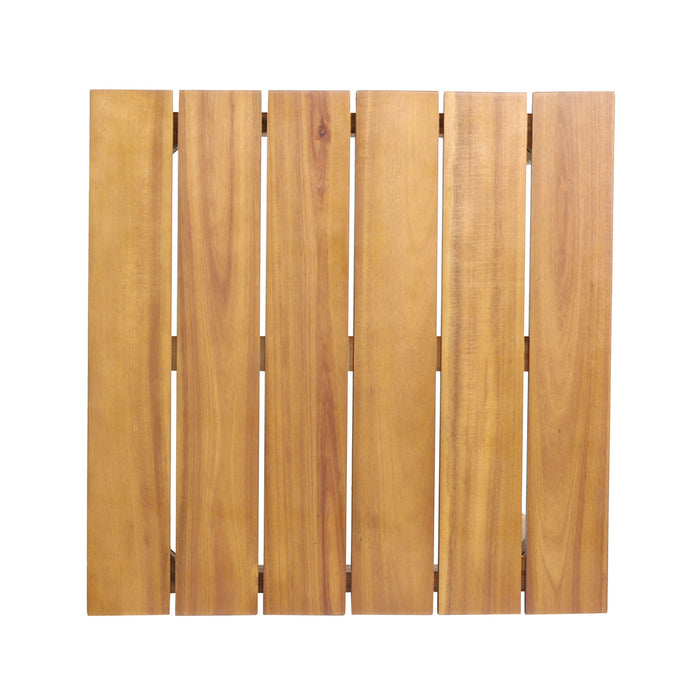 Outdoor Square Side Table With Slatted Top And Wood Frame - Teak