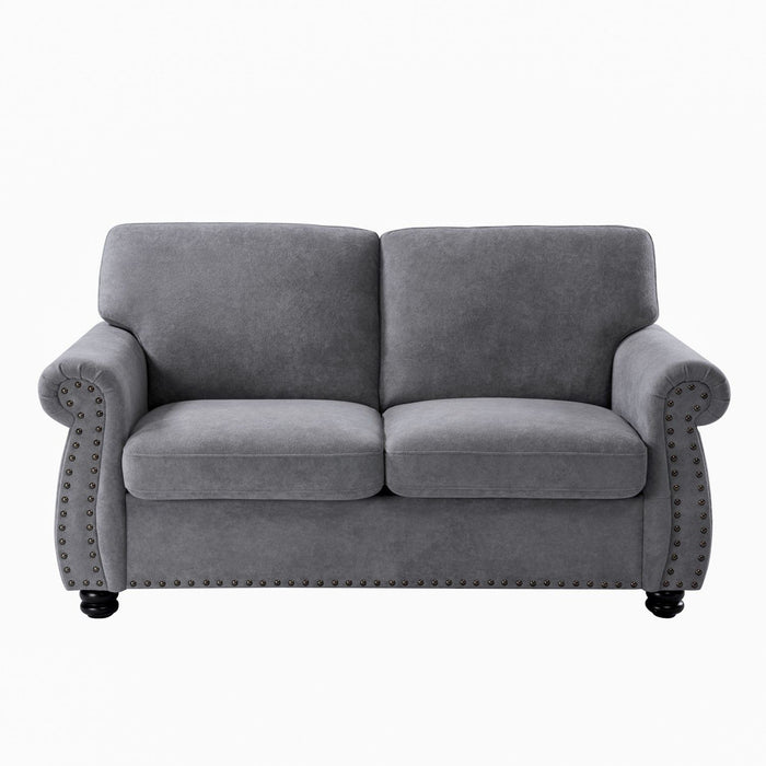 Soft Loveseat, Upholstered 2 Seater Couch, Loose Back Cushions And Turned Legs