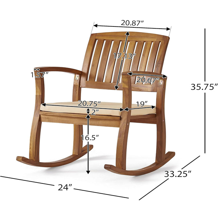 Acacia Wood Outdoor Patio Rocking Chair With Cushion (Set of 2) - Natural / Cream