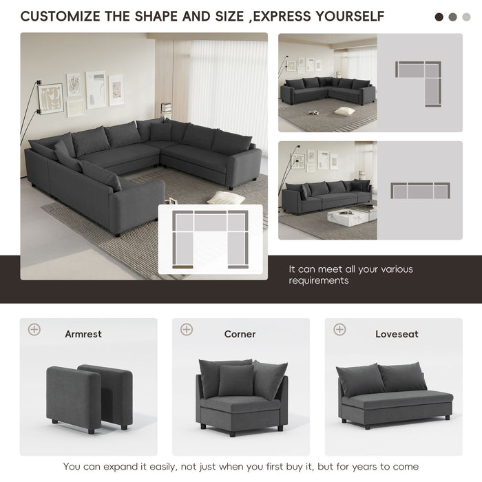 Modular Sectional Reversible U Shaped Couch Set, Free Combination Minimalist Style, Oversized 8 Seat Convertible Sofa