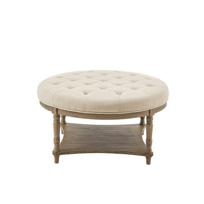 Cedric - Accent Ottoman With Tufted Top And Storage Shelf - Cream