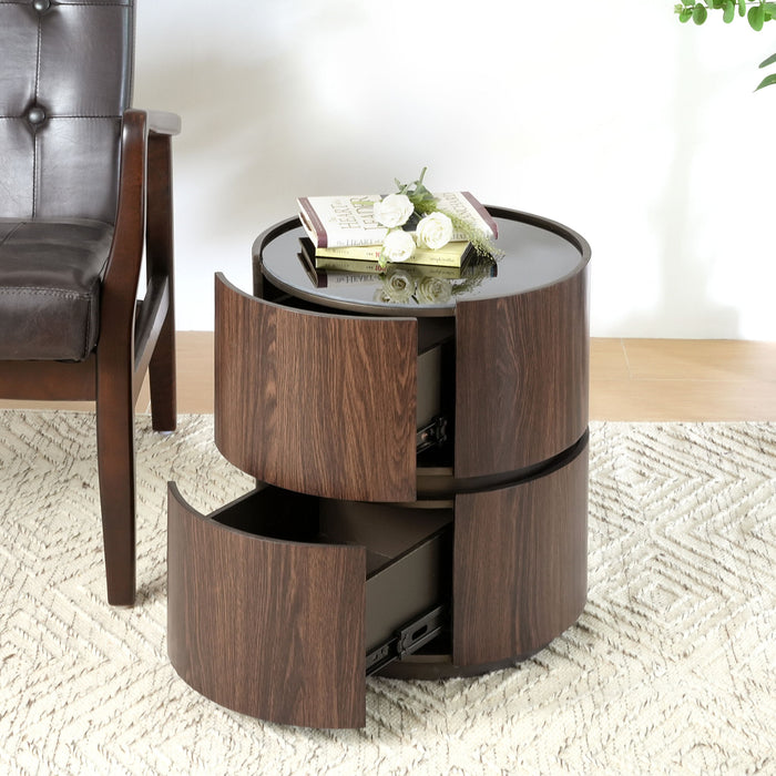Elegant Italian High Grade Double Layer Storage Round Side Table - Brown / Black