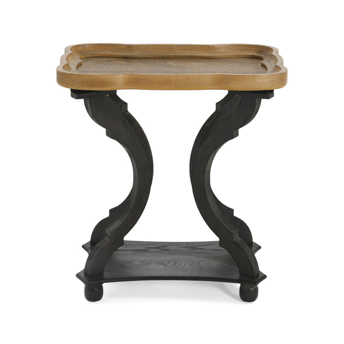 Charming French Country End Table With Hourglass Design - Natural / Black
