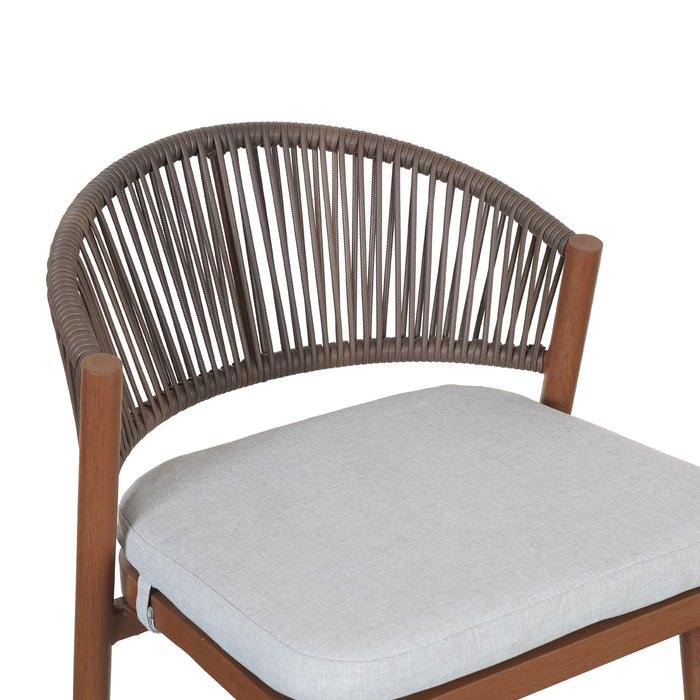 Outdoor Bar Height Metal Frame Counter Stools With Scallop Shaped Backrest & Water Resistant Cushions