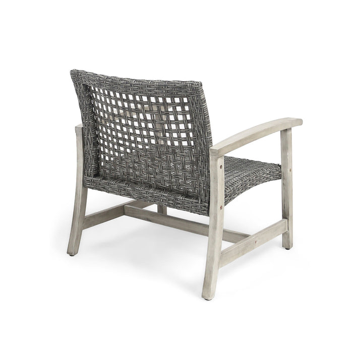 Outdoor Club Chair With Rattan Cover And Acacia Wood Frame - Gray