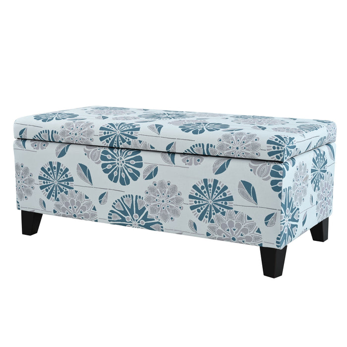 Luxury Storage Ottoman With Floral Patterned Fabric, Soft-Close Hinges, Multi Functional