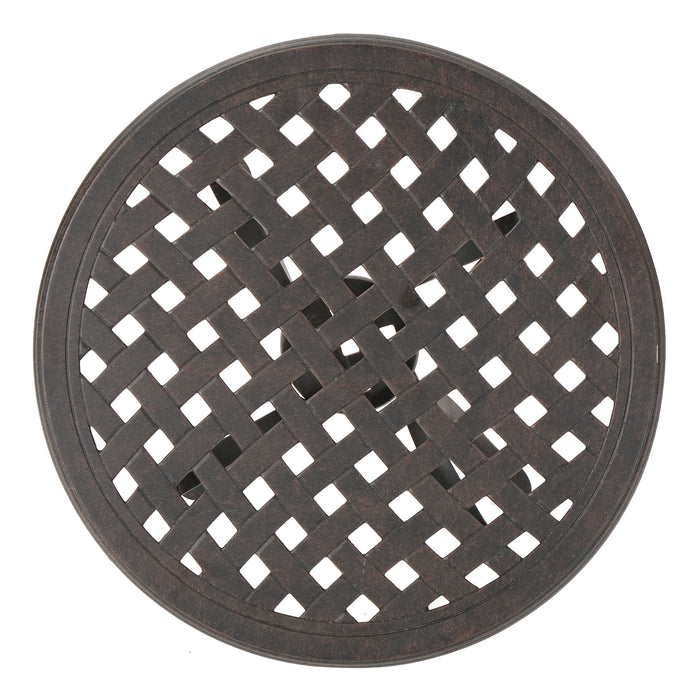 Lunaire - Outdoor Round Cast Aluminum Side Table With Lattice Top And Curved Legs - Bronze