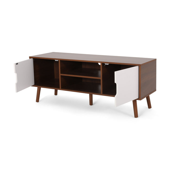 TV Stand With Shelves And Splayed Legs - White / Walnut
