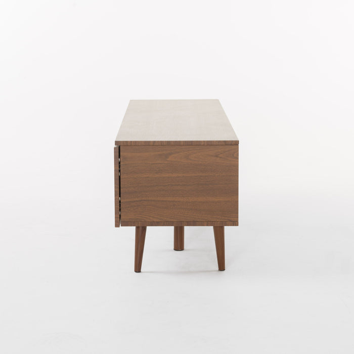 Modern TV Stand With Storage, Tempered Glass Shelf - Walnut