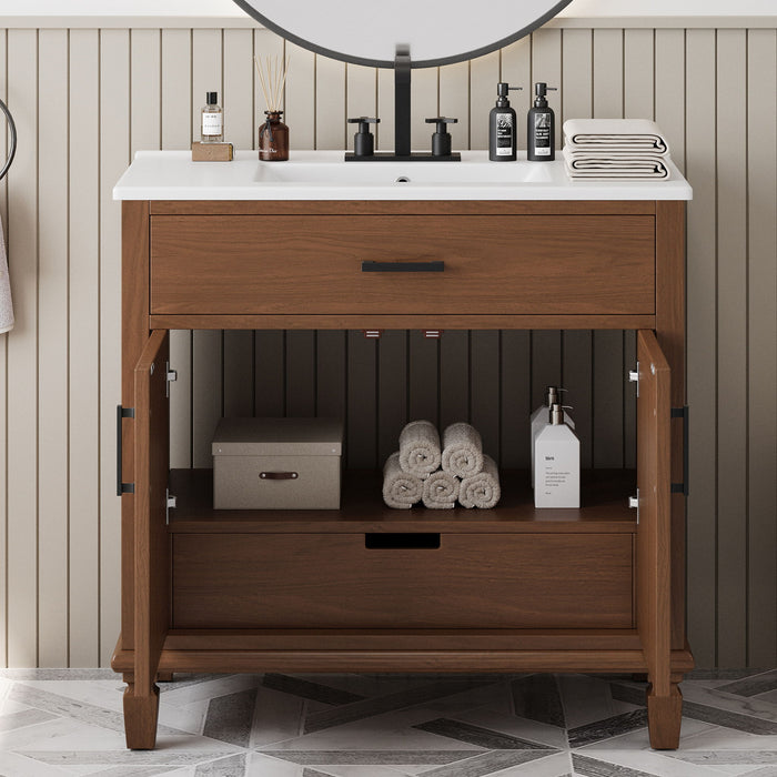 Bathroom Vanity With Ceramic Sink, Modern Free Standing Cabinet With Soft Close Drawers