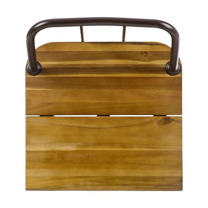 Dione Outdoor Industrial Acacia Wood Bar Set With Metal Frame And Slat Paneling - Brown