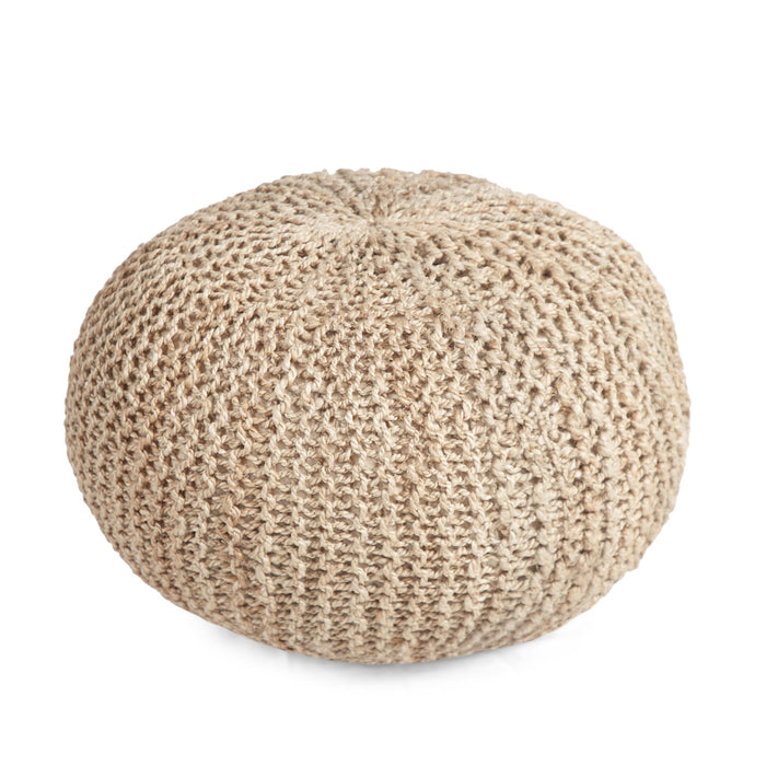 Handmade Jute Pouf With Cable Knit Pattern - Natural