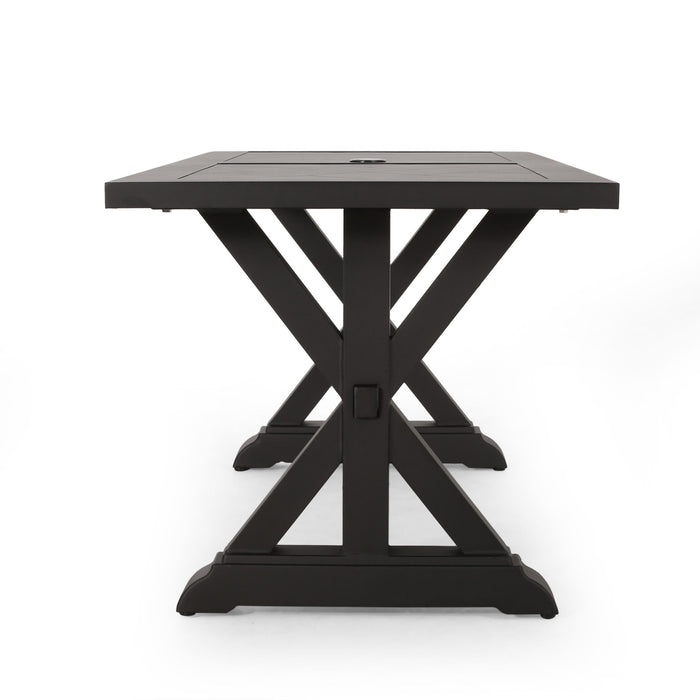 Modern Outdoor Dining Table With X Shaped Legs, Umbrella Hole