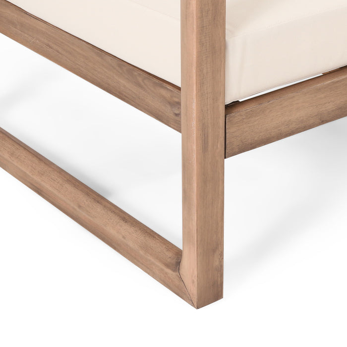 Outdoor Acacia Wood Patio Club Chair, Wood Patio Furniture, Waterproof Thick Cushion Deep Seating For Porch - Brown Wash / Beige