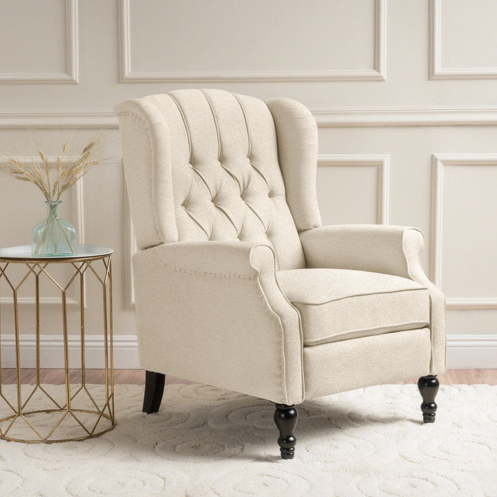 Armchair Recliner With Pushback Mechanism And Wingback Design