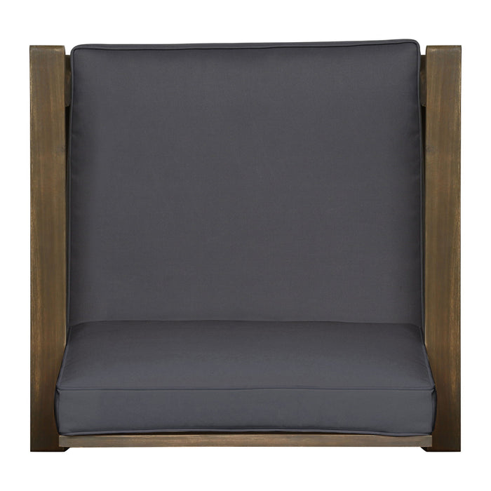 Enchanting Outdoor Club Chair With Slat Panel Design And Water Resistant Cushion - Dark Gray