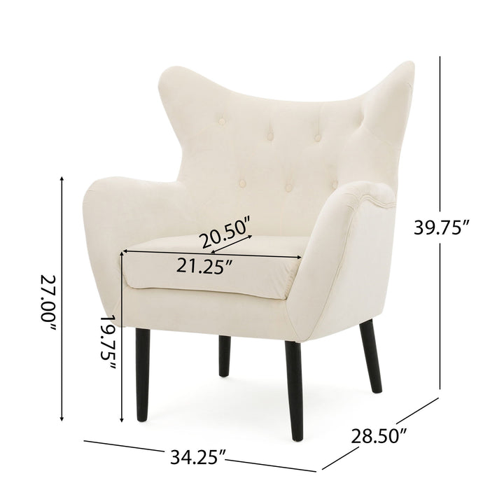 Style Velvet Arm Chair With Wingback And Flared Arms - Ivory