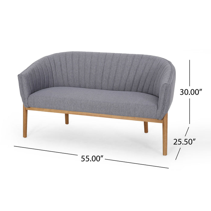 Mid Century Modern Loveseat With Channel Stitched Backrest