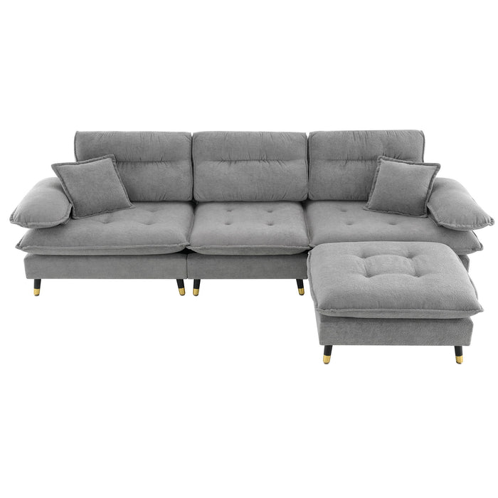 L Shaped Convertible Sectional Sofa 4 Seat Tufted Couch Set With Two Tone Adjust Legs Cloud Movable Ottoman