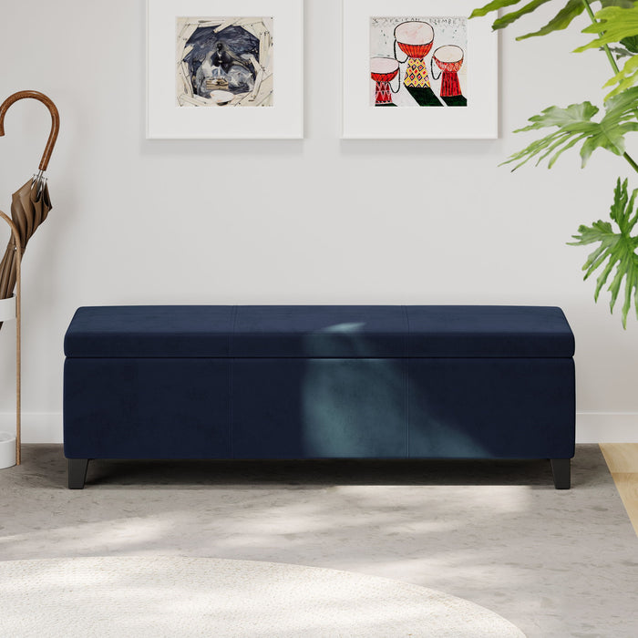 Velvet Storage Bench, Upholstered End Of Bed, Storage Ottoman Benches, Fabric Ottoman Bench With Large Storage Space For Living Room Entryway Bedroom - Dark Blue
