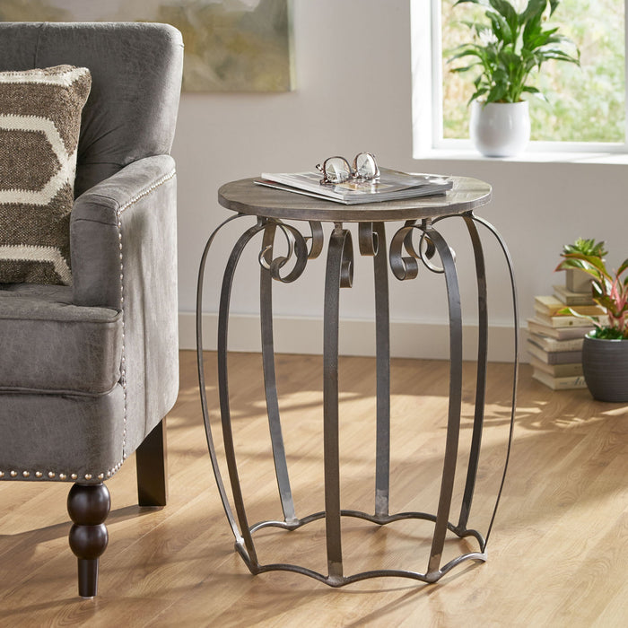 Modern Industrial End Table With Mango Wood Top And Iron Frame - Gray