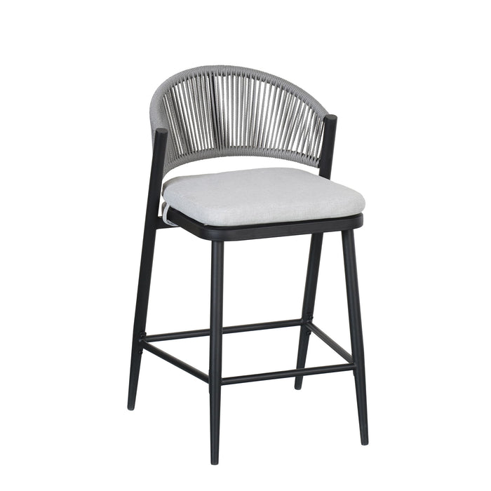 Outdoor 26" Counter Height Metal Frame Counter Stools With Scallop Shaped Backrest & Water Resistant Cushions