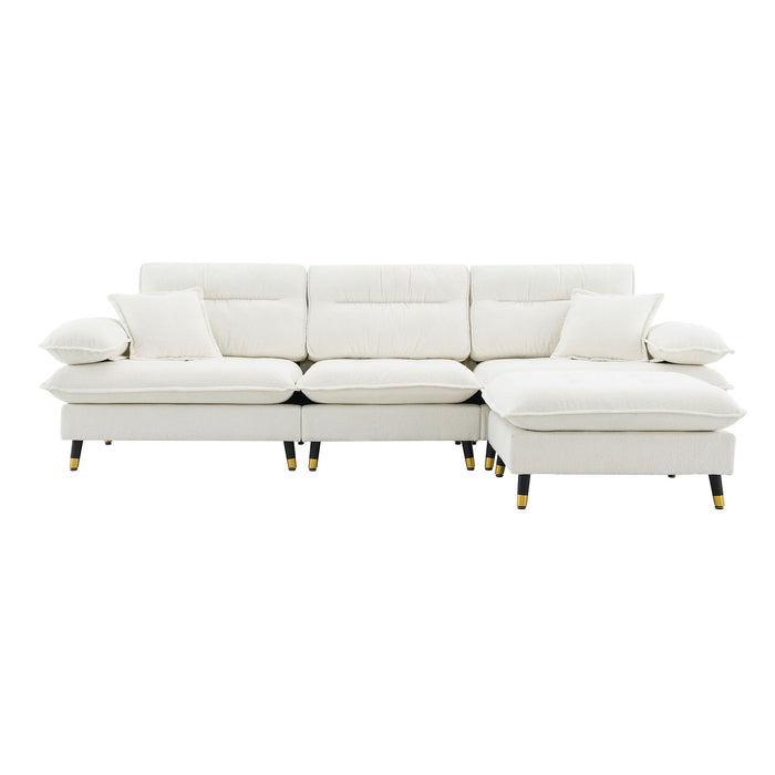 L Shaped Convertible Sectional Sofa 4 Seat Tufted Couch Set With Two Tone Adjust Legs Cloud Movable Ottoman