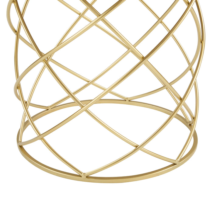 Contemporary Golden Side Table With Top And Metal Frame - Natural / Gold