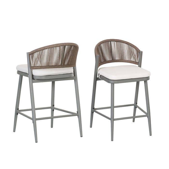 Outdoor 26" Counter Height Metal Frame Counter Stools With Scallop Shaped Backrest & Water Resistant Cushions