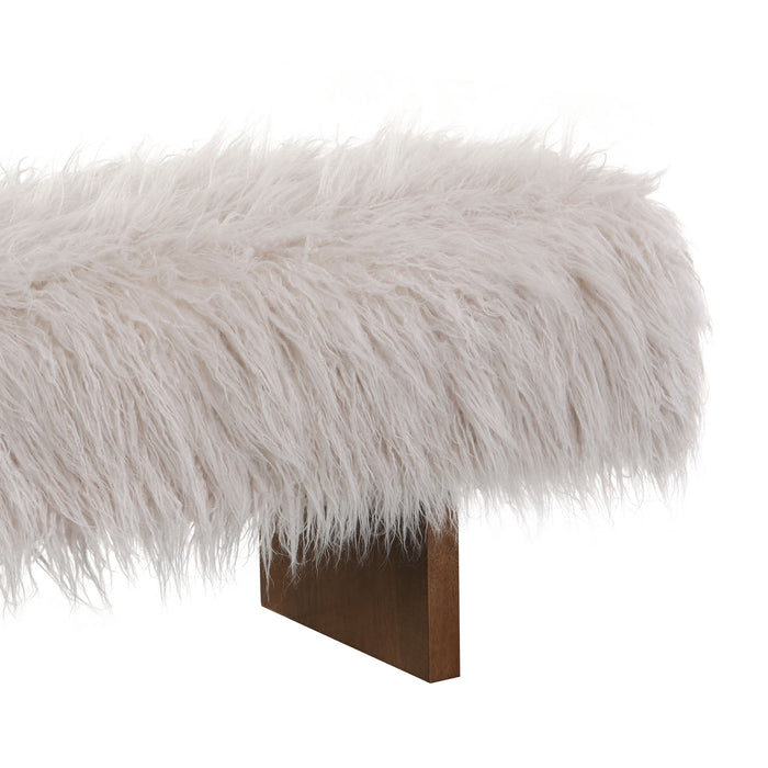 Long Haired Faux Wool Bench - Brown / Beige
