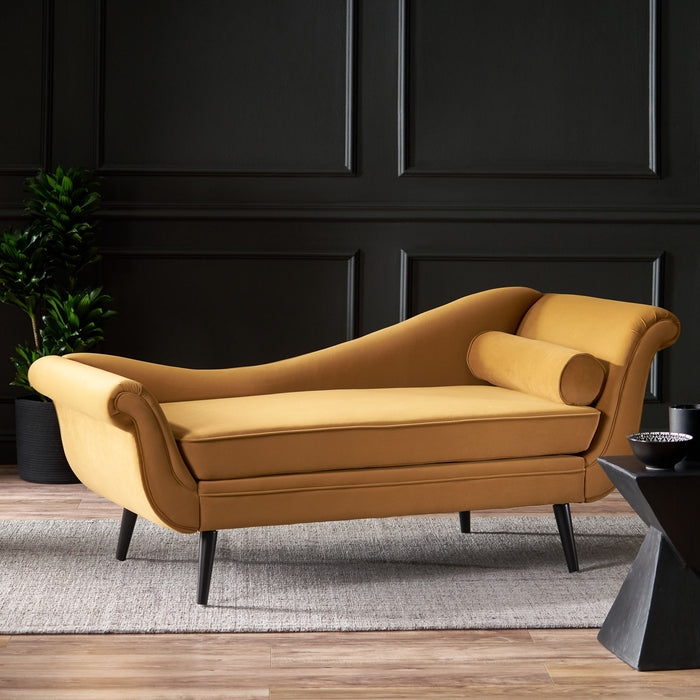 Auroral - Upholstered Chaise Lounge With Scrolled Arms And Tapered Legs