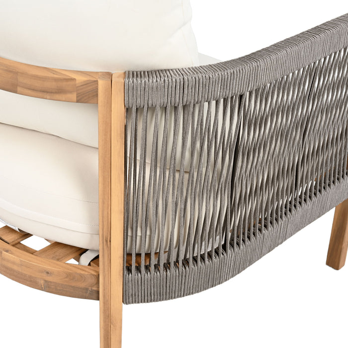 2 Pieces Outdoor Acacia Furniture Set, Woven Rope Outdoor Patio Loveseat, 2 Seat Deep Seating Group With Cushions And Coffee Table For Porch - Teak / Gray / Beige